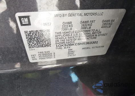 2017 GMC Yukon Slt z USA, uszkodzony, nr VIN 1GKS2BKC5HR363301